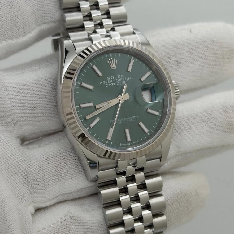 2025 Rolex Datejust 36 126234 Mint Green Dial 18k Gold Steel Jubilee Box Papers - 12