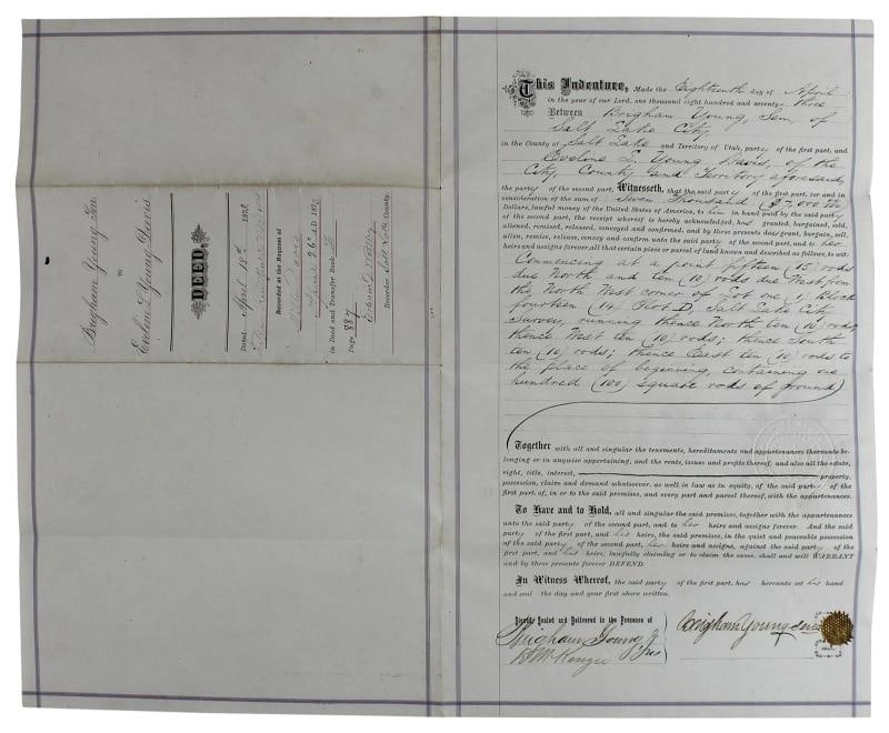 Brigham Young Authentic Signed 7.5x14.5 1873 Land Deed Document BAS - 10
