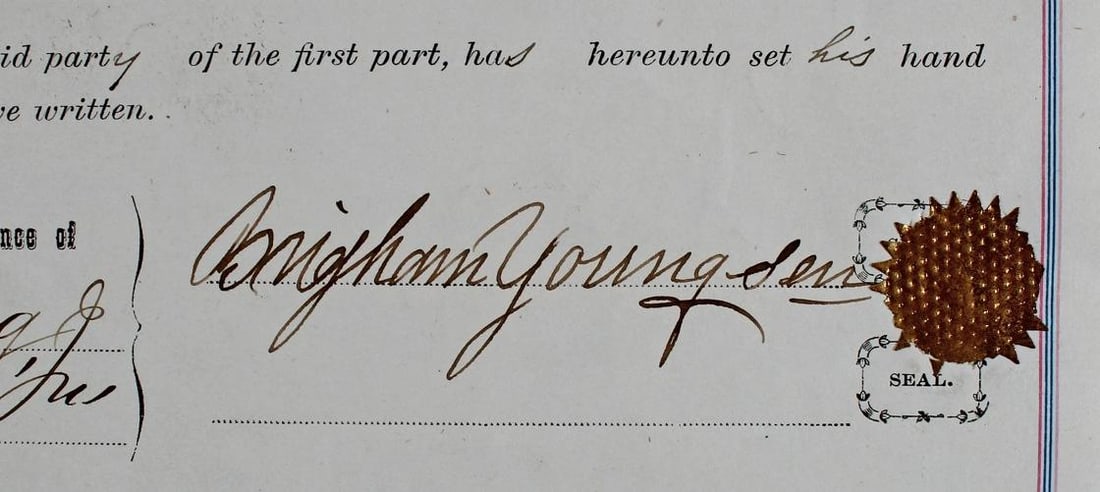 Brigham Young Authentic Signed 7.5x14.5 1873 Land Deed Document BAS - 2