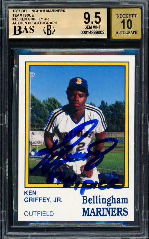 Ken Griffey Jr. Signed 1987 Bellingham RC #15 Mariners BGS 9.5 Sig GM 10 Card (1 of 2)