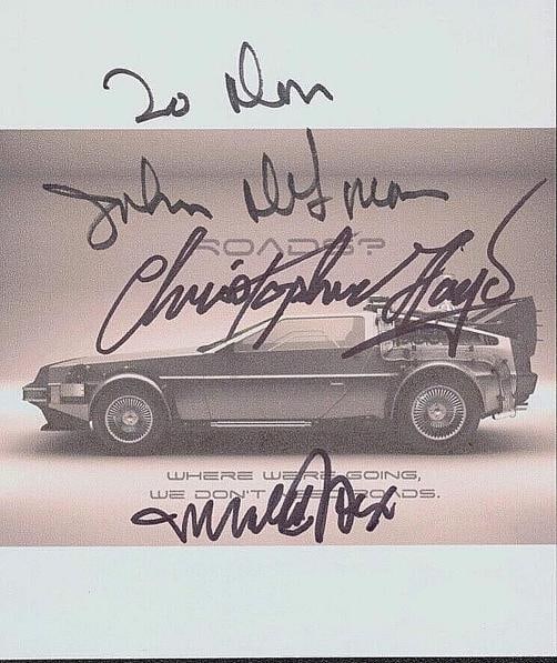 MICHAEL J FOX LLOYD JOHN DELOREAN Autograph 5x6 Photo BACK TO THE FUTURE JSA BAS: Industry: Movies,Signed: Yes,Autograph Authentication: James Spence (JSA),Original/Reproduction: Original,Country of Origin: United States