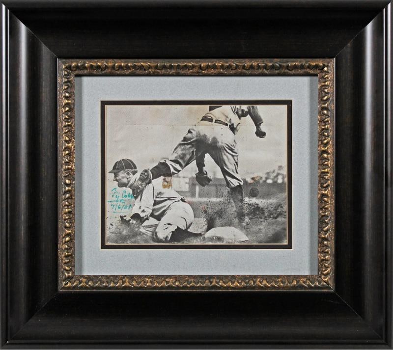 Tigers Ty Cobb Authentic Signed Framed 7x9 Newspaper Photo JSA & BAS: Player: Ty Cobb,Product: Photo,Original/Reprint: Original,Autograph Authentication: Beckett,Team: Detroit Tigers,PRODUCT_COA: Beckett,PRODUCT_SIGNED_BY_NAME: Ty Cobb,PRODUCT_SIGNED_BY_BRAND: Detroit