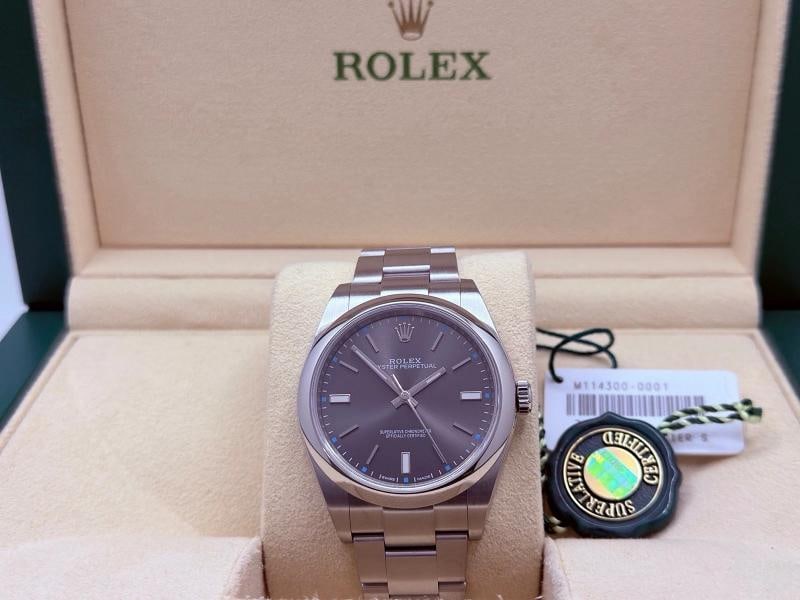 Rolex Oyster Perpetual 39 114300 39mm Dark Rhodium Dial Stainless Steel Box Tags: Style Number: 114300 Year: 2015 - 2020 Model: Rolex Oyster Perpetual 39 Case Material: Stainless Steel Band: Stainless Steel Bezel: Stainless Steel Dial: Dark Rhodium Crystal: Sapphire Case Size: 39mm