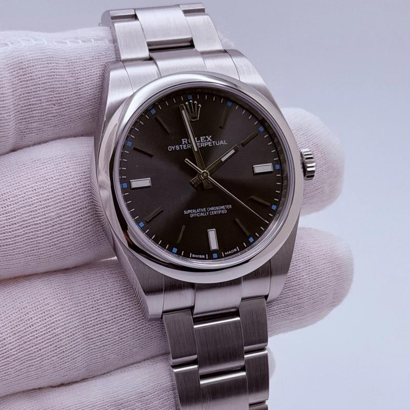 Rolex Oyster Perpetual 39 114300 39mm Dark Rhodium Dial Stainless Steel Box Tags - 4