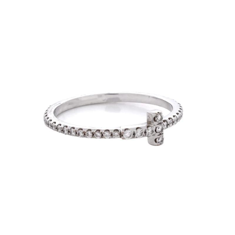 Tiffany & Co. T Wire Band Ring 18K White Gold with Pave Diamonds - 2