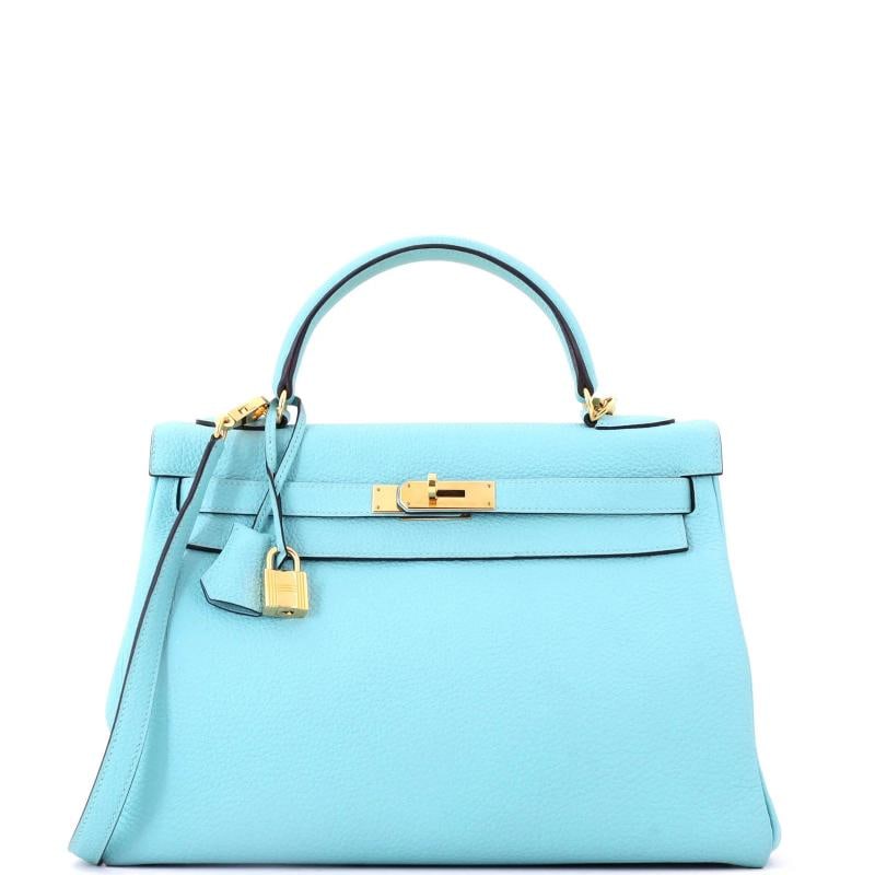 Hermes Kelly Handbag Blue Togo with Gold Hardware 32: Condition: Pre-owned - Good,Brand: Hermes,Exterior Material: Leather,Style: Top Handle,Exterior Color: Blue,Department: Women,Size: 32,Accessories: Clochette, Dust Bag, Keys, Lock, With Strap