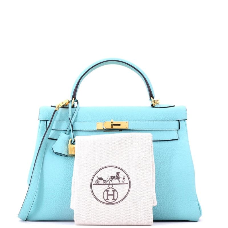 Hermes Kelly Handbag Blue Togo with Gold Hardware 32 - 2