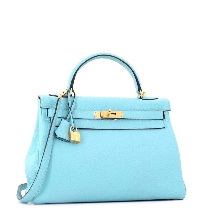 Hermes Kelly Handbag Blue Togo with Gold Hardware 32 - 3