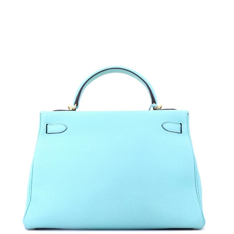 Hermes Kelly Handbag Blue Togo with Gold Hardware 32 - 4