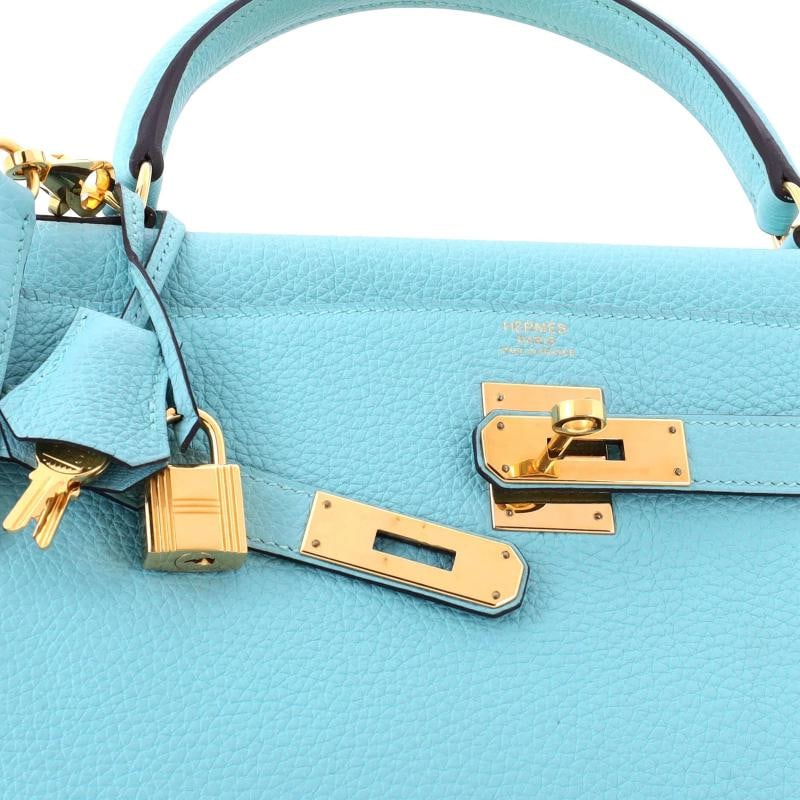 Hermes Kelly Handbag Blue Togo with Gold Hardware 32 - 7