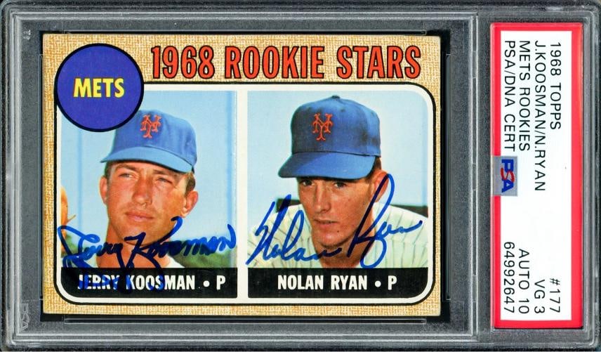 Nolan Ryan Signed 1968 Topps RC 177 New York Mets PSA 3 Sig 10 PSA/DNA: Condition: Graded - PSA 3: Professionally graded ,Sport: Baseball,Product: Ball,Player: Nolan Ryan,Player/Athlete: Nolan Ryan,Signed By: Nolan Ryan,Autograph Authentication: Professional Sports Authen