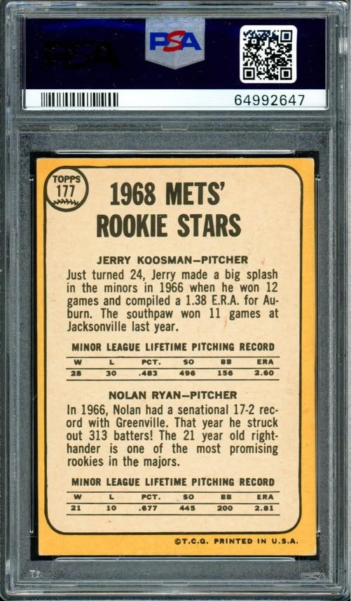 Nolan Ryan Signed 1968 Topps RC 177 New York Mets PSA 3 Sig 10 PSA/DNA - 2