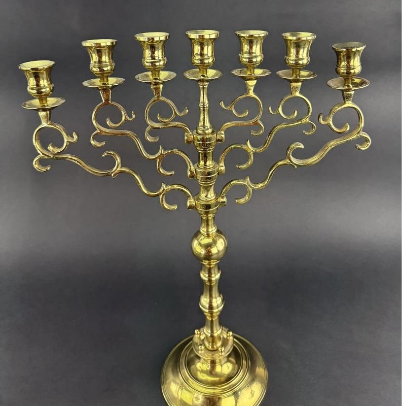 Huge Pair Brass 1800s Sabbath Candelabras 7 Lite - 2