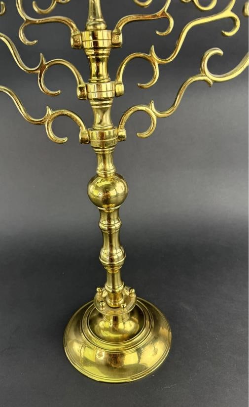 Huge Pair Brass 1800s Sabbath Candelabras 7 Lite - 7