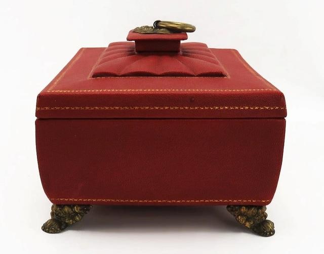 Immaculate Antique English Regency Silk Lined Leather Bound Wooden Gilded Box - 5