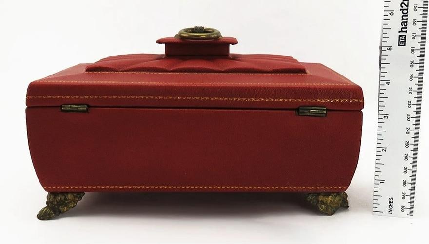 Immaculate Antique English Regency Silk Lined Leather Bound Wooden Gilded Box - 6