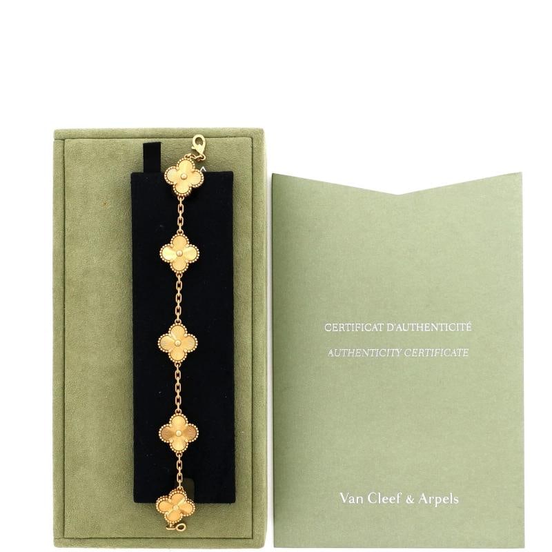 Van Cleef & Arpels Vintage Alhambra 5 Motifs Bracelet Guilloche 18K Yellow Gold - 2
