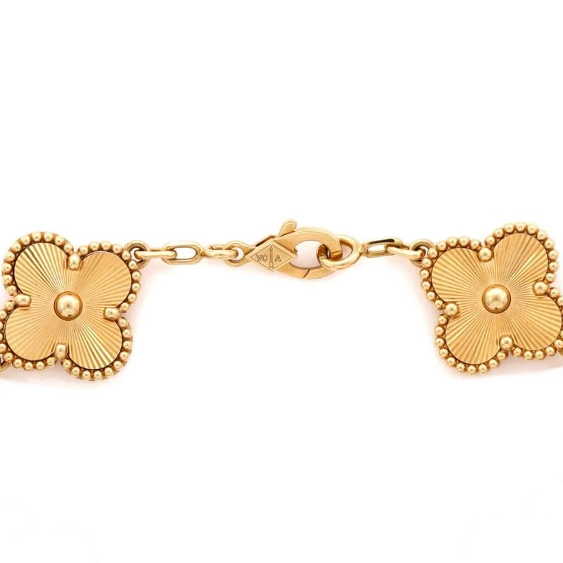 Van Cleef & Arpels Vintage Alhambra 5 Motifs Bracelet Guilloche 18K Yellow Gold - 4