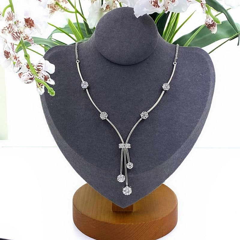 Ladies Round Brilliant Diamond Flower Design Necklace 14kt White Gold - 2