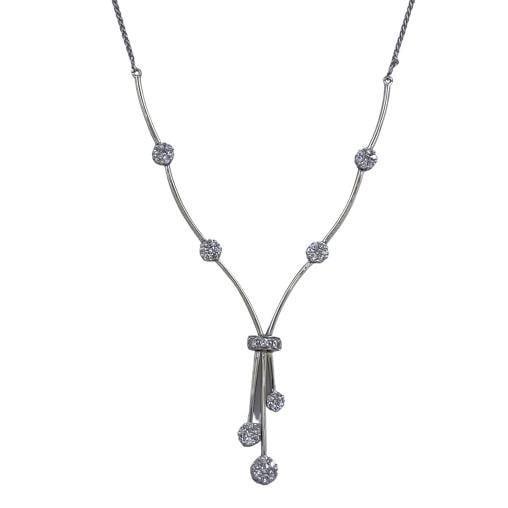 Ladies Round Brilliant Diamond Flower Design Necklace 14kt White Gold - 3