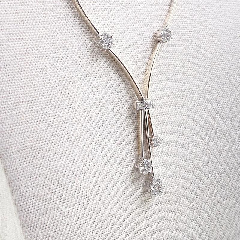 Ladies Round Brilliant Diamond Flower Design Necklace 14kt White Gold - 6