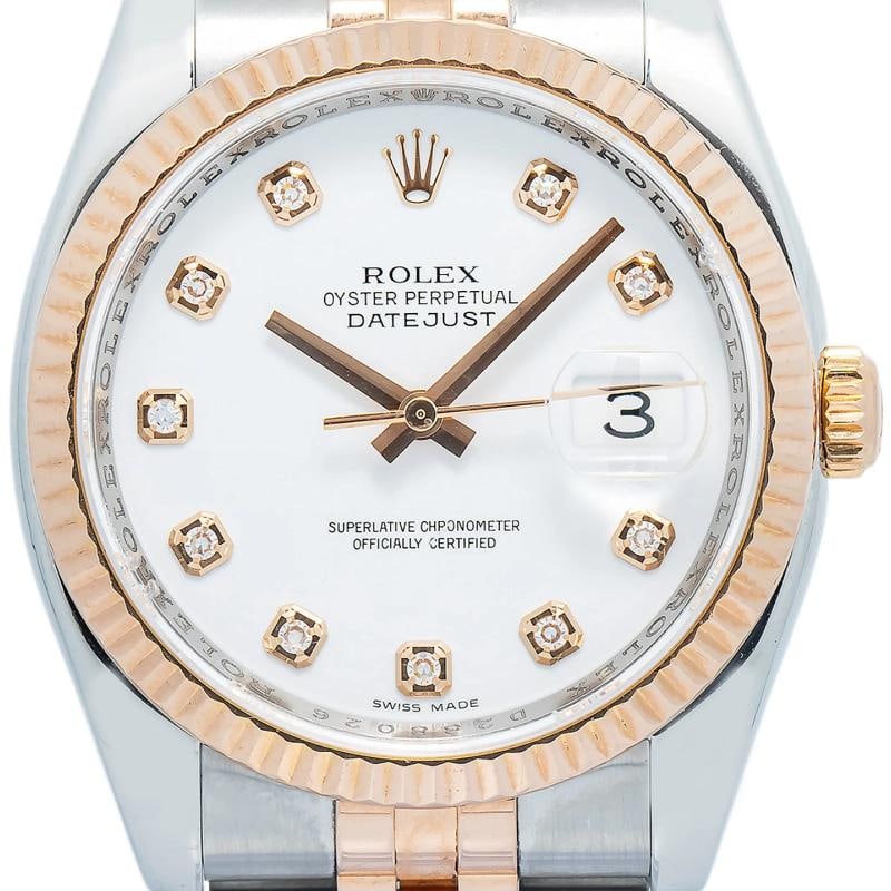 Rolex Datejust 116231 White Factory Diamond Jubilee 18k Rose TwoTone Watch 36mm - 2