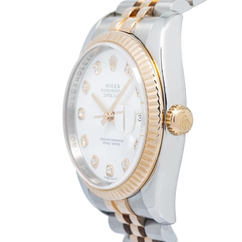 Rolex Datejust 116231 White Factory Diamond Jubilee 18k Rose TwoTone Watch 36mm - 3