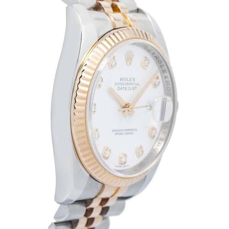 Rolex Datejust 116231 White Factory Diamond Jubilee 18k Rose TwoTone Watch 36mm - 4