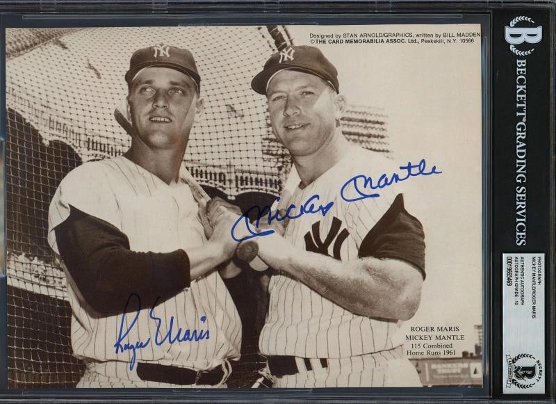 Mickey Mantle & Roger Maris Signed 8x10 Magazine Page Yankees Auto GM 10 Beckett (1 of 2)