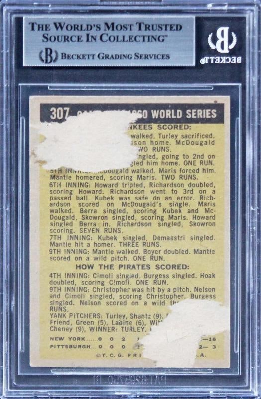 Mickey Mantle & Smokey Burgess Authentic Signed 1961 Topps #307 Card BAS Slabbed - 2