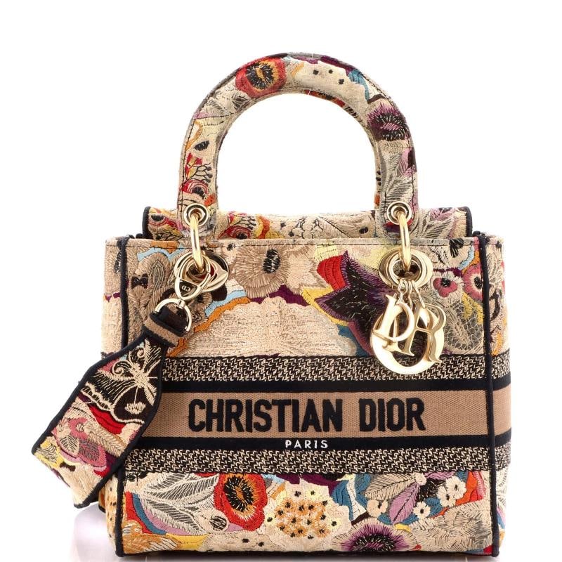 Christian Dior Lady D-Lite Bag Embroidered Canvas Medium: Condition: Pre-owned - Good,Brand: Christian Dior,Exterior Material: Canvas Plain,Style: Top Handle,Exterior Color: Print,Department: Women,Size: Medium,Accessories: With Strap