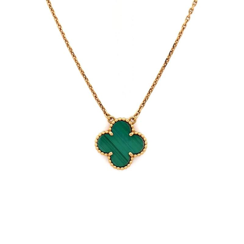Van Cleef & Arpels Vintage Alhambra Pendant Necklace 18K Yellow Gold: Condition: Pre-owned - Good,Brand: Van Cleef & Arpels,Main Stone: Malachite,Metal: 18K Yellow Gold,Metal Purity: 18K,Style: Pendant,Type: Necklace,Color: Yellow Gold,Material: 18K Yellow Gold, Malachi