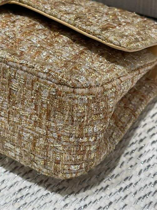 Chanel Vintage Tweed Gold Medium Classic Double Flap w/ GHW - 10