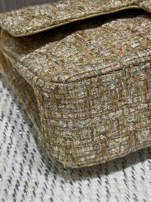 Chanel Vintage Tweed Gold Medium Classic Double Flap w/ GHW - 11