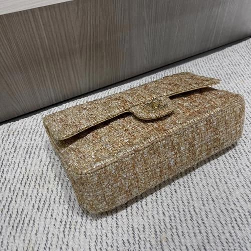 Chanel Vintage Tweed Gold Medium Classic Double Flap w/ GHW - 12