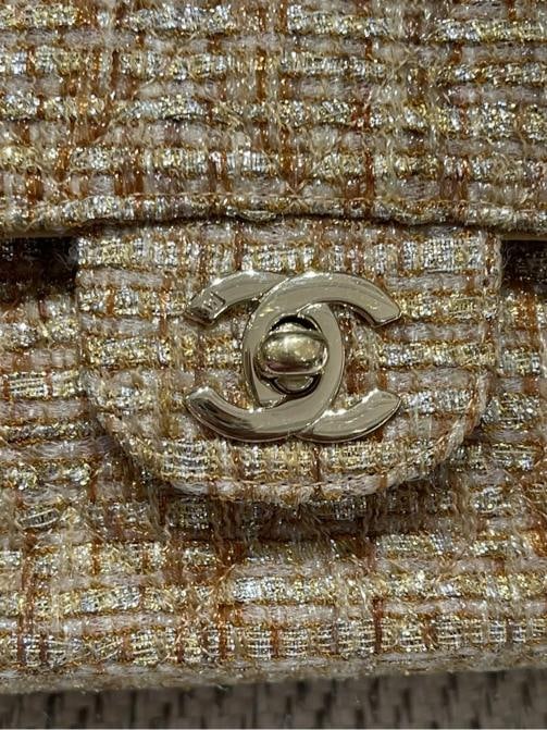 Chanel Vintage Tweed Gold Medium Classic Double Flap w/ GHW - 13
