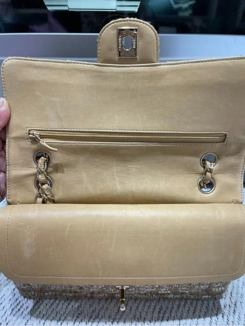 Chanel Vintage Tweed Gold Medium Classic Double Flap w/ GHW - 15