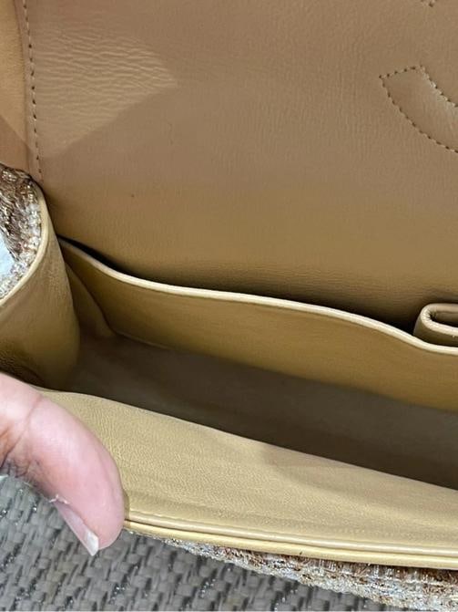 Chanel Vintage Tweed Gold Medium Classic Double Flap w/ GHW - 17