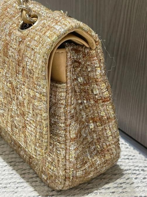 Chanel Vintage Tweed Gold Medium Classic Double Flap w/ GHW - 3