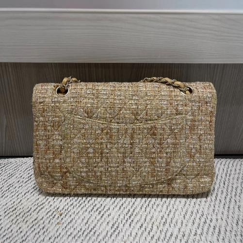 Chanel Vintage Tweed Gold Medium Classic Double Flap w/ GHW - 6