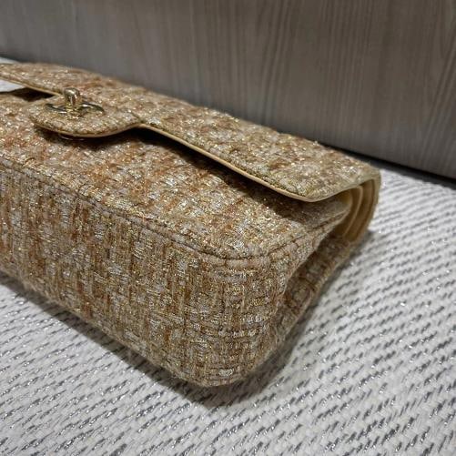 Chanel Vintage Tweed Gold Medium Classic Double Flap w/ GHW - 9