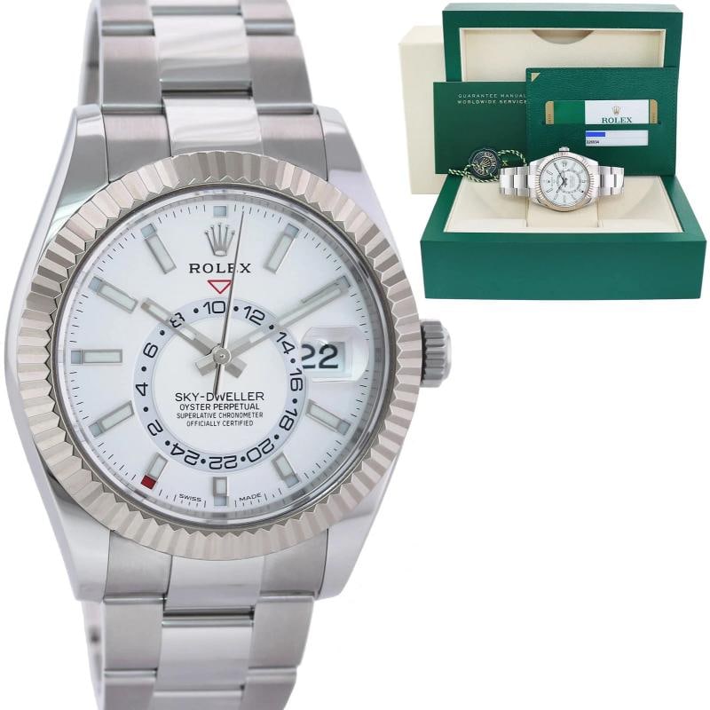 MINT PAPERS Rolex White Sky-Dweller Steel White Gold 42mm 326934 White Dial: Condition: Pre-owned - Excellent,Brand: Rolex,Department: Unisex Adults,Type: Wristwatch,Model: Sky-Dweller,Reference Number: 326934,With Original Box/Packaging: Yes,With Papers: Original,Customized: 