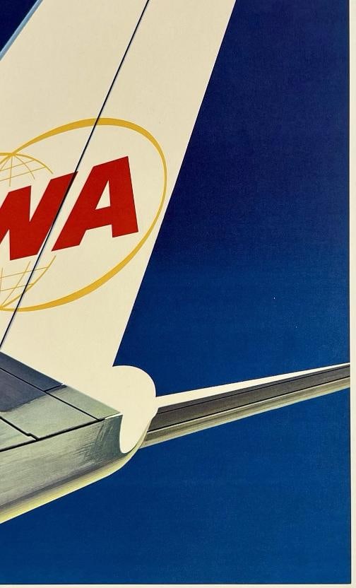 Original Vintage Poster TWA STAR STREAM JET Airline Travel 15.6" x 25.2" LINEN - 5