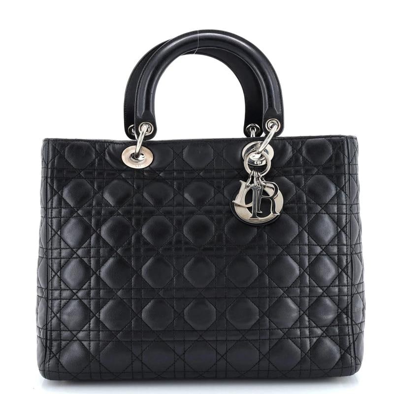 Christian Dior Lady Dior Bag Cannage Quilt Lambskin Large: Condition: Pre-owned - Good,Brand: Christian Dior,Exterior Material: Leather,Style: Totes,Exterior Color: Black,Department: Women,Size: Large