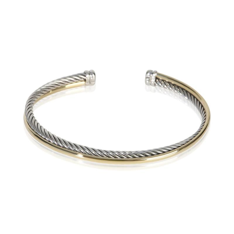 David Yurman Yellow Gold & Sterling Silver Crossover Bracelet: Condition: Pre-owned,Item Length: 6.5 in,Clasp/Buckle Type: No Clasp,Side Stone Type: No Stone,Metal Purity: 18k,With Original Box/Packaging: No,With Papers: No,Gross Weight (grams):