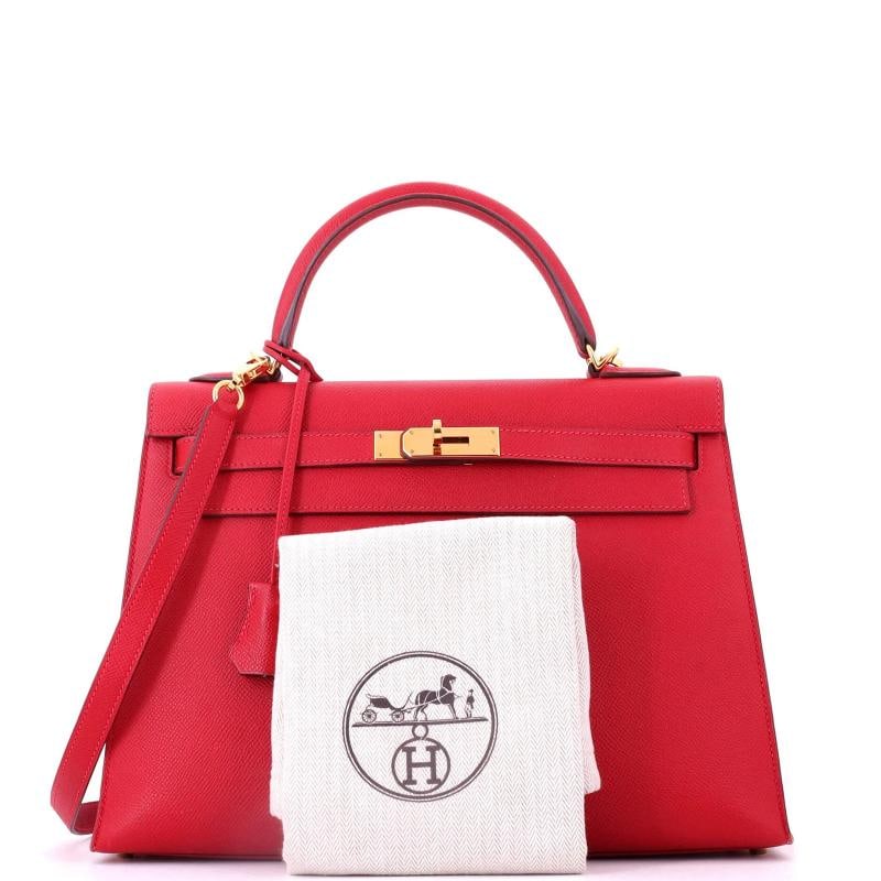 Hermes Kelly Handbag Red Epsom with Gold Hardware 32 - 2
