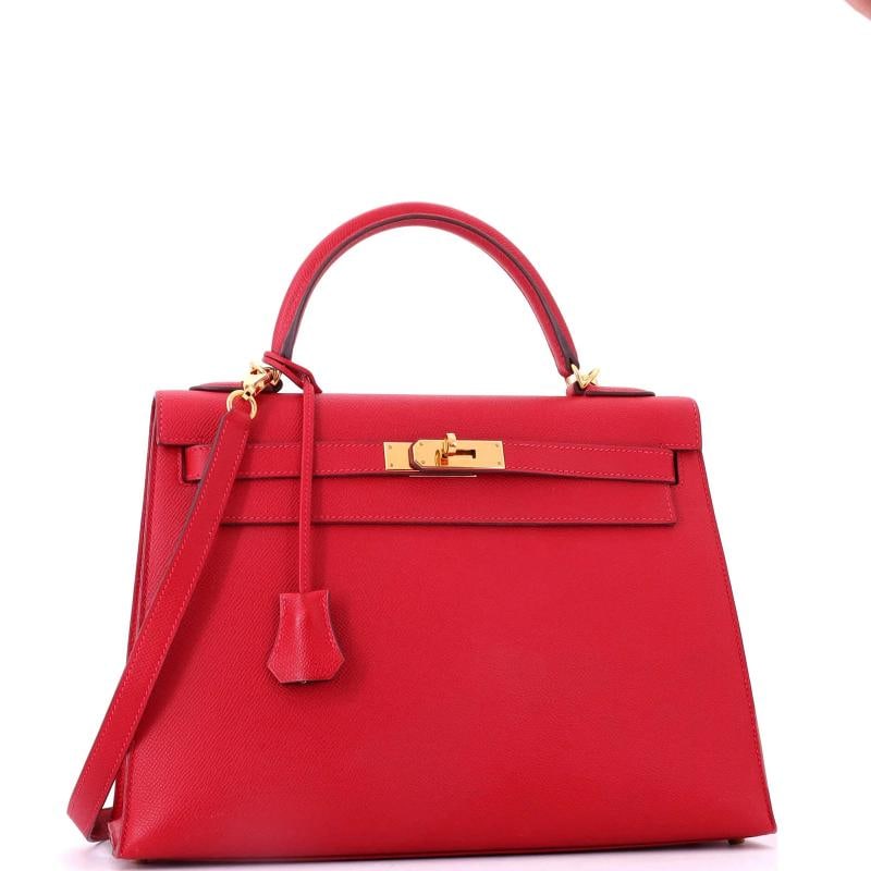 Hermes Kelly Handbag Red Epsom with Gold Hardware 32 - 3