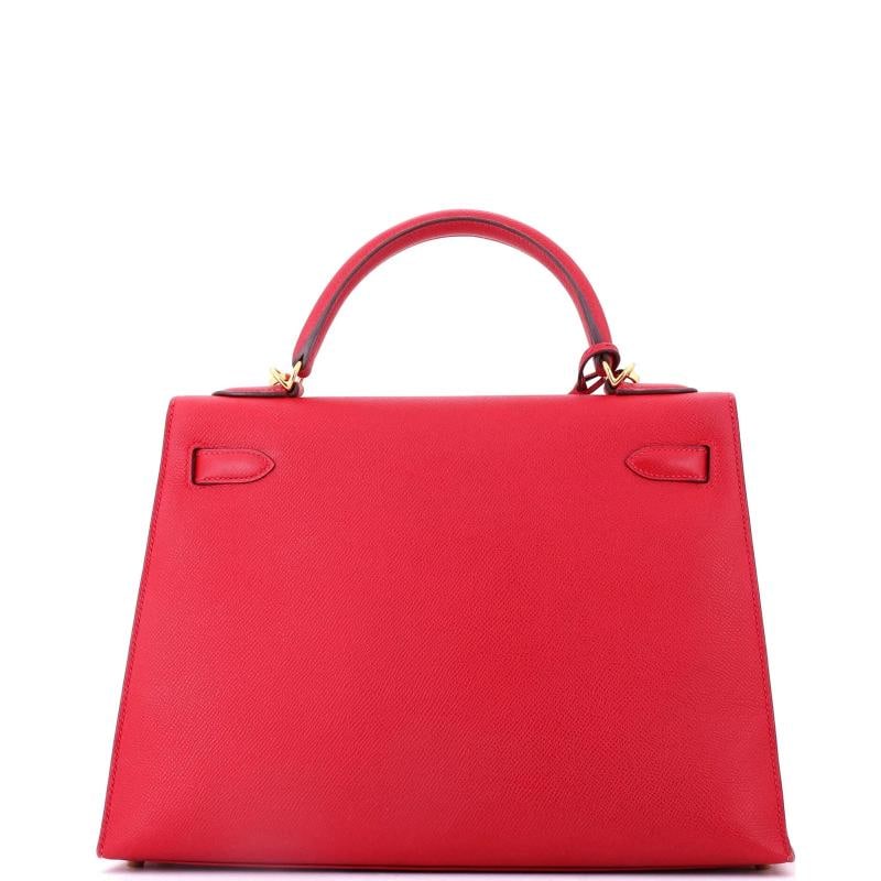 Hermes Kelly Handbag Red Epsom with Gold Hardware 32 - 4