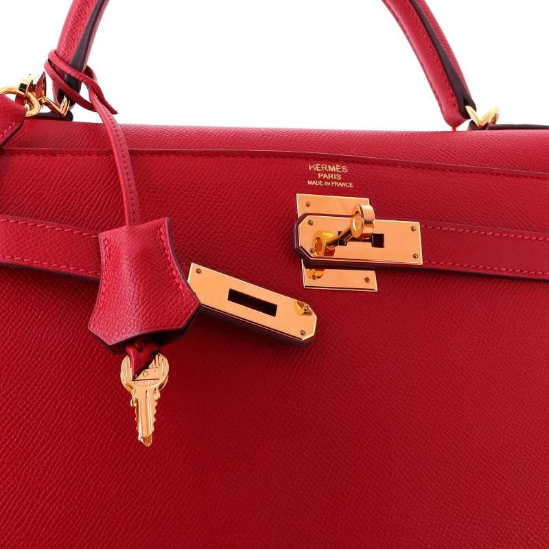 Hermes Kelly Handbag Red Epsom with Gold Hardware 32 - 7