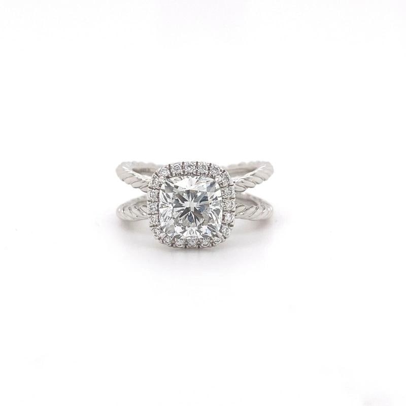 David Yurman Crossover Capri Cushion 1.84 Cts Halo Engagement Ring Platinum GIA - 10